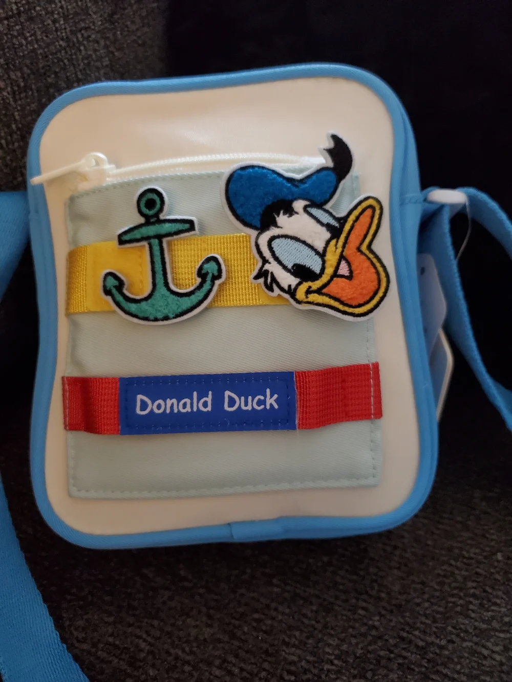 Disney Donald Duck Light Blue Crossbody Bag w/Velcro Patches